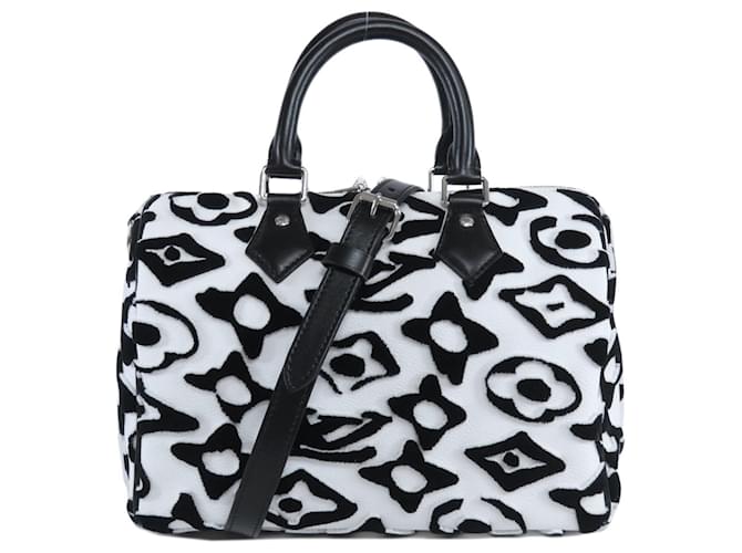 Borsa Louis Vuitton M45563 Speedy Bandoulière 25 Nero Bianco Pelle verniciata  ref.1520477