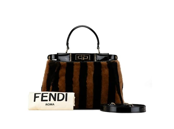 Fendi Peekaboo Regular Handbag Brown Black Leather  ref.1520548