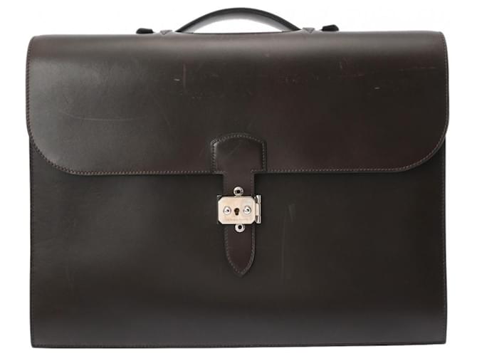 Hermès Hermes Sac A Depeche 41 Briefcase Damier ebene Pony-style calfskin  ref.1520632