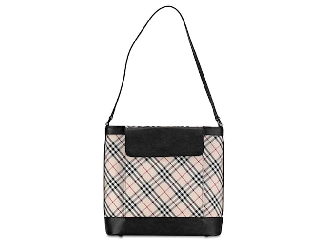 Beige Burberry Nova Check Canvas Schultertasche Leder  ref.1520755