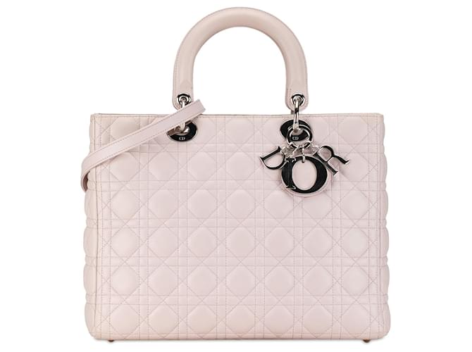 Bolsa Lady Dior Cannage em couro de cordeiro rosa grande  ref.1520758