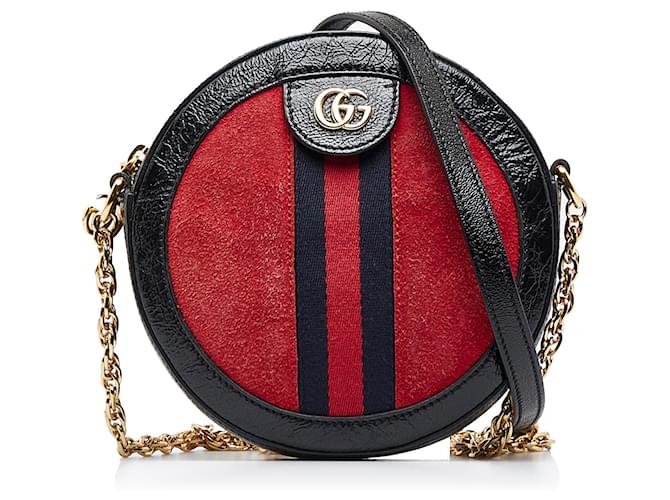 Mini sac à bandoulière rond Ophidia en suède rouge Gucci Cuir  ref.1520834