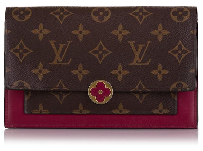 Carteira Louis Vuitton Monogram Flore marrom com corrente Lona  ref.1520870