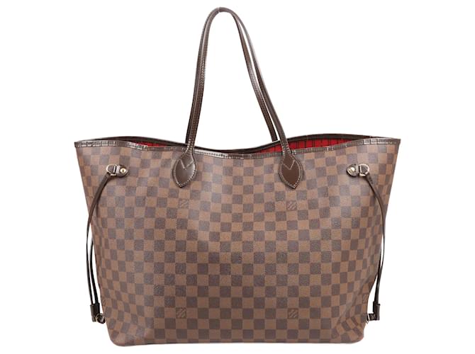 Bolso de Hombro Louis Vuitton Damier Ebene Neverfull GM N51106 Castaño Cuero  ref.1520941