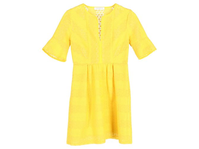 Abito mini a collo rotondo Sandro in poliestere giallo Cammello