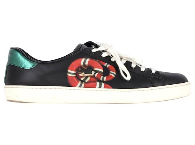 Gucci Kingsnake Ace Sneakers aus schwarzem Kalbsleder