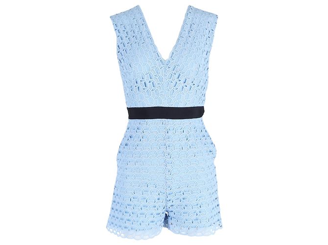 Sandro Fratello Cutout Grosgrain-Trimmed Macramé Lace Playsuit In Light Blue Polyester