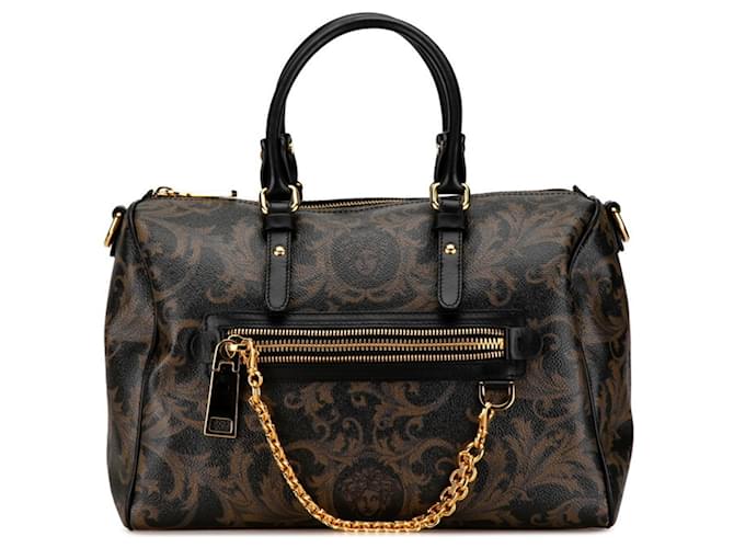 Bolsa Boston Medusa da Versace Marrom Preto Couro Plástico  ref.1521999