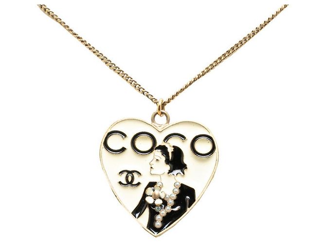 Collar con forma de corazón Mademoiselle de Chanel Coco Mark Negro Blanco Dorado