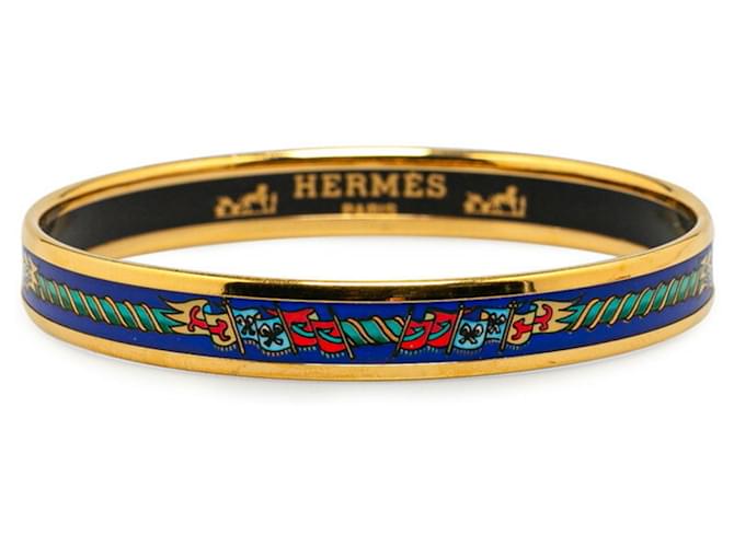 Hermès Bracelet en émail Cloisonné PM Drapeau Hermes Multicolore Doré Bleu Marine  ref.1522073