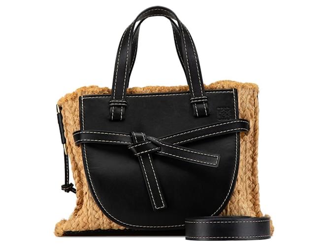 Loewe Gate Handbag in Black Raffia and Leather  ref.1522074