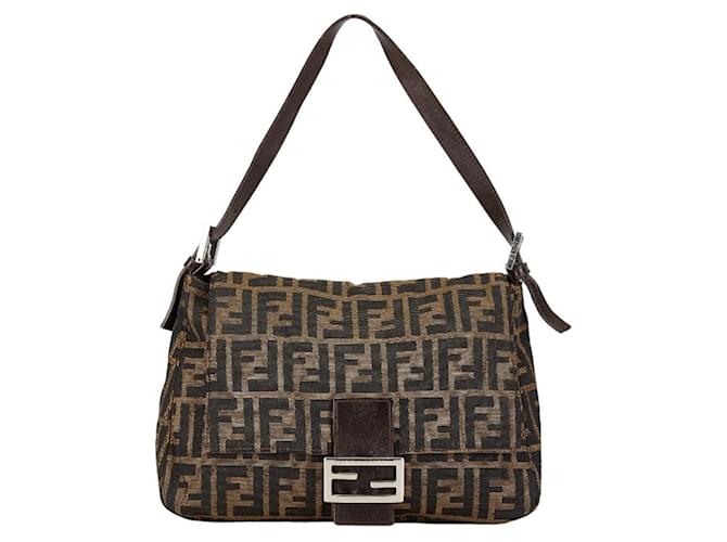 Borsa a secchiello Mamma Zucca di Fendi Marrone Pelle Tela  ref.1522081