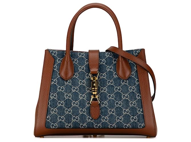 Tote Gucci Blue Medium GG Denim Jackie 1961 Azul Cuero Juan Becerro Paño  ref.1522112