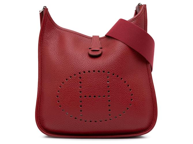 Hermès Red Clemence Evelyne III PM Dark red Leather Pony-style calfskin  ref.1522149