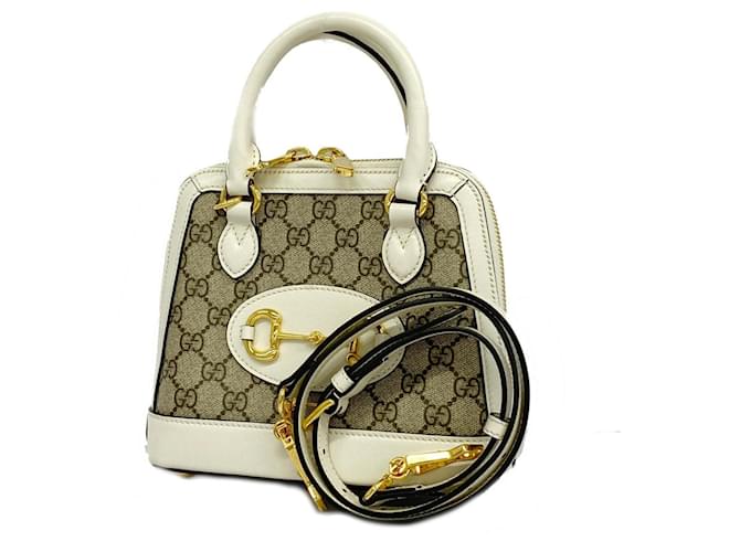 Bolsa Gucci GG Supreme Horsebit Marrom Branco Couro Plástico  ref.1522238