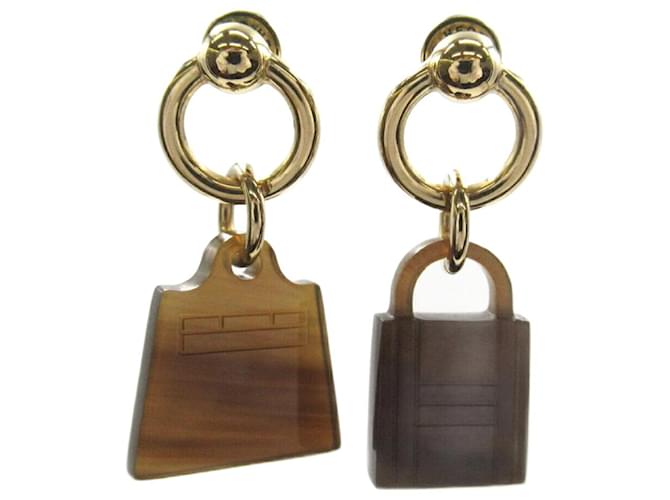 Hermès Hermes Amulet Maroquinier Kelly Cadena Earrings Brown Golden Gold-plated  ref.1522586