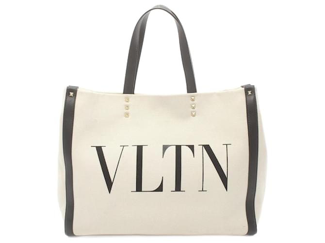 Valentino VLTN Rockstud Tote Bag Black White Leather Cloth  ref.1522608