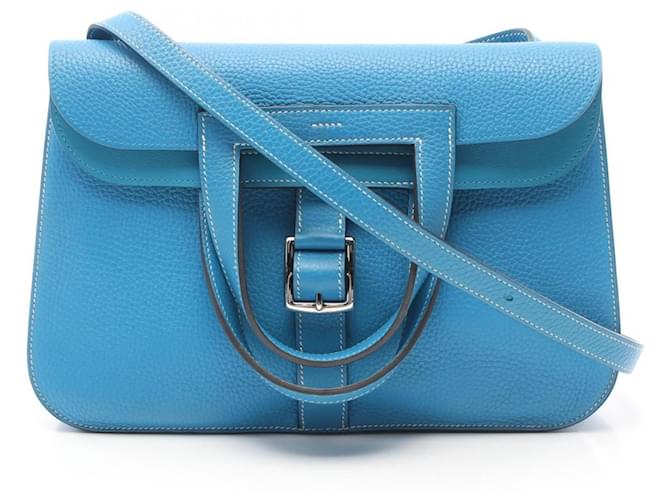 Hermès Hermes Alzan 31 Blue Zanzibar Handbag Brown Leather  ref.1522611