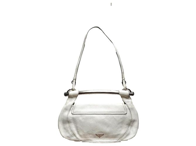 Prada Vitello Daino Handtasche mit Metallgriff Weiß Leder
