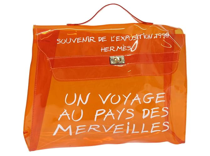 Hermès HERMES Bolsa de Mão Kelly em Vinil Laranja Auth 82281 Poliuretano  ref.1522758