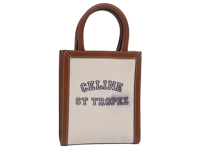 Céline Sac à main cabas vertical mini CELINE en toile 2 en 1 blanc Auth 82073