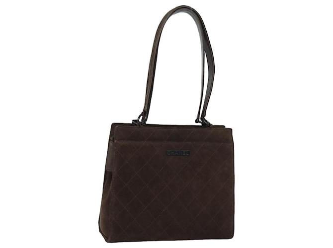 CHANEL Sac Tote Matelassé Suède Marron CC Auth bs15776 Suede  ref.1522830