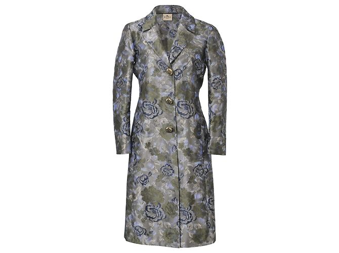 Etro Floral Jacquard Long Coat in Multicolor Polyester