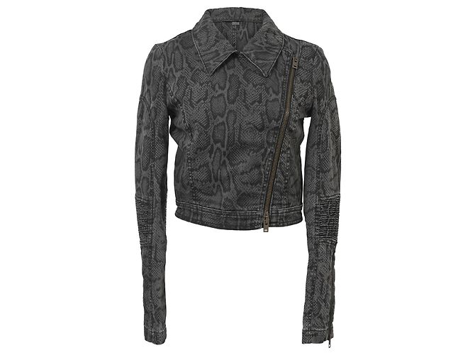 Stella Mc Cartney Chaqueta de moto de algodón negro con estampado de serpiente Stella McCartney