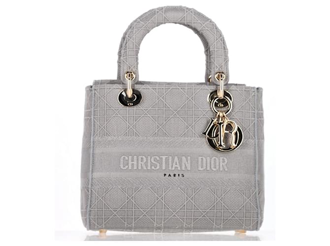 Dior Cannage Medium Lady D-Lite brodé en toile grise  ref.1523194