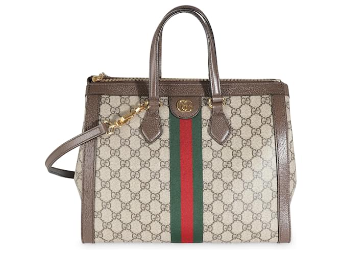 Gucci Beige GG Supreme Monogram Web Medium Ophidia Tote Brown Cloth  ref.1523240