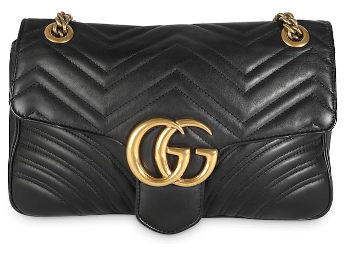 Bolso Gucci Marmont GG mediano en piel matelassé negra Negro Cuero  ref.1523243