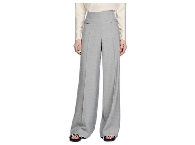 Sandro High-waisted Flared Trousers Grey Viscose