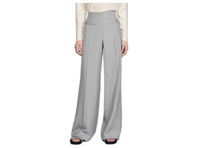 Sandro Pants, leggings Grey Viscose  ref.1523585