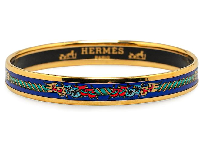 Hermès Blue Narrow Flags Enamel Bangle 65 Gold-plated  ref.1523835