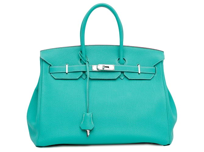 Hermès Blue Togo Birkin Retourne 35 Turquoise Leather Pony-style calfskin  ref.1523863