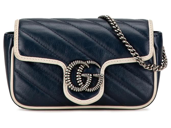 Sac à bandoulière Gucci Mini GG Marmont Torchon bleu Cuir Veau façon poulain Bleu Marine  ref.1523870