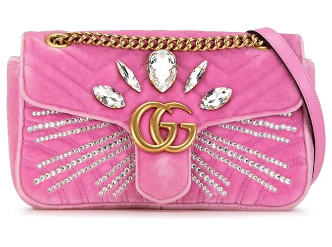 Gucci Pink Small GG Marmont Matelasse Crystal-Embellished Velvet Crossbody Cloth  ref.1523898