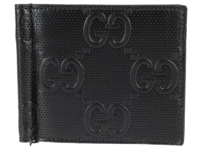 Portefeuille bi-fold avec clip à billets Gucci GG embossé Cuir Noir  ref.1524078