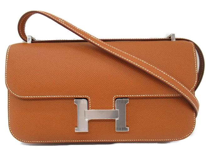 Bolsa de Ombro Constance Elan Dourada da Hermès Marrom Couro  ref.1524138