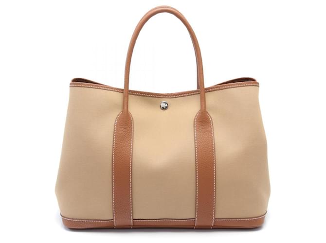 Hermès Bolsa Tote PM Hermes Garden Marrom Couro Pano  ref.1524151