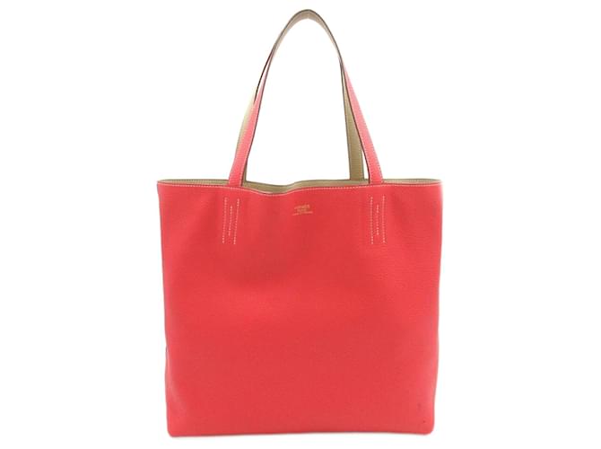 Hermès Sac tote Hermes Double Sens 45 Cuir Rose Beige  ref.1524158