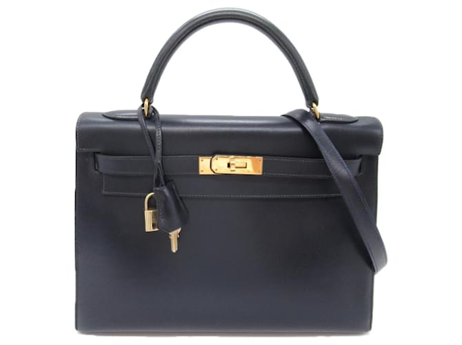 Hermès Sac à main Hermes Kelly 32 Veau façon poulain Bleu Marine  ref.1524159