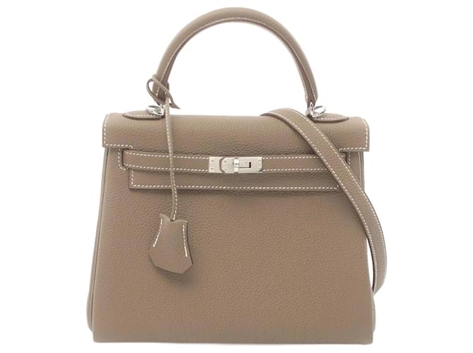 Hermès Sac à main Hermes Kelly 25 Etoupe Cuir Marron  ref.1524164