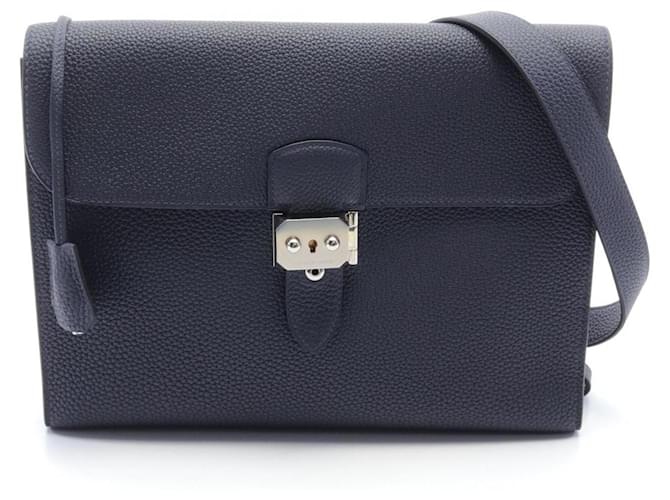 Hermès Hermes Sac A Depeche 29 Shoulder Bag Navy blue Leather  ref.1524166