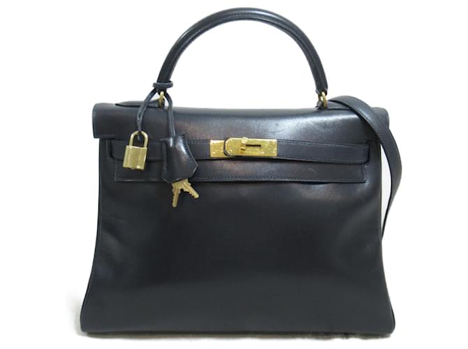 Hermès Hermes Kelly 32 Handbag in Navy Navy blue Pony-style calfskin  ref.1524174