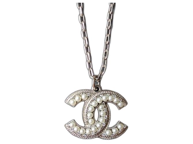 Chanel CC 18P Logo Pearl Crystal Classic SHW necklace box Silvery