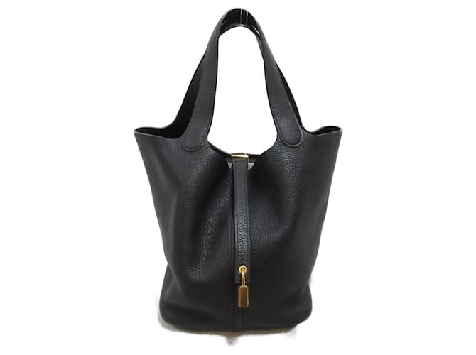 Sac à main Picotin Lock MM d'Hermès Cuir Noir  ref.1524218