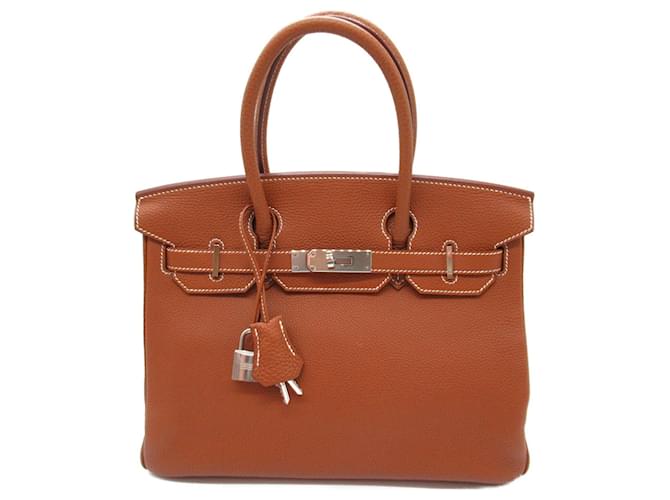 Bolsa Hermès Birkin 30 dourada Marrom Couro  ref.1524239