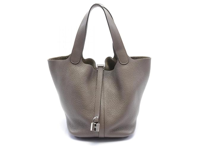 Hermès Hermes Picotin Lock MM Handbag Brown Grey Leather  ref.1524269