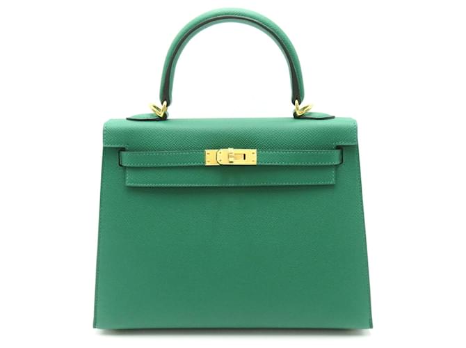 Hermès Hermes Kelly 25 Handbag Green Leather  ref.1524317